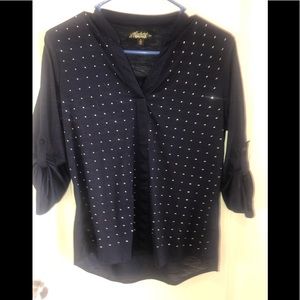 FINAL-Absolutely Famous Navy Embellished High Low Shirt